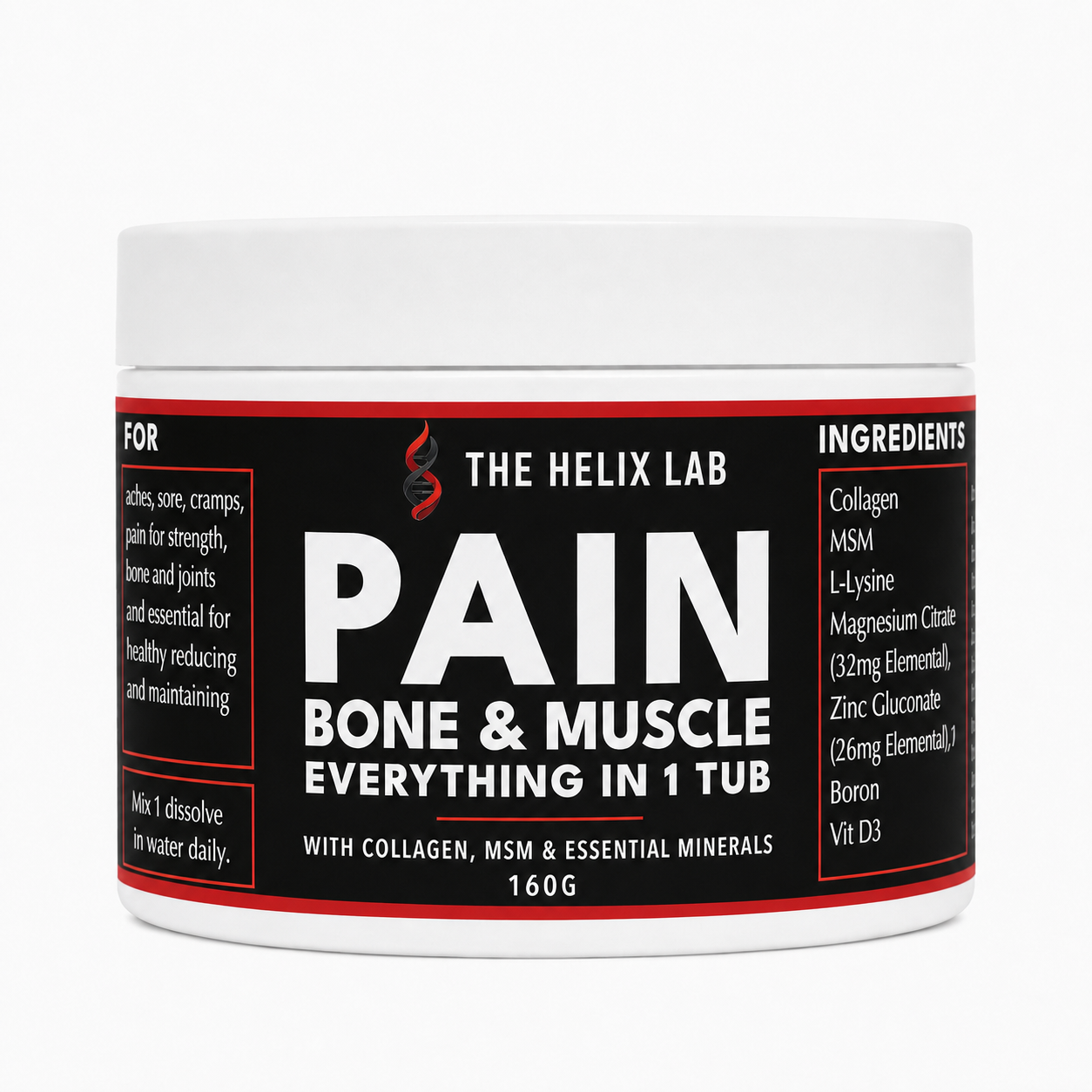 Pain, Bone and Muscle in Helix Lab branded packaging