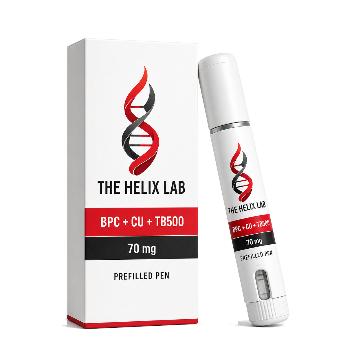 The Helix Lab BPC plus copper peptide plus TB500 70 mg prefilled pen and carton