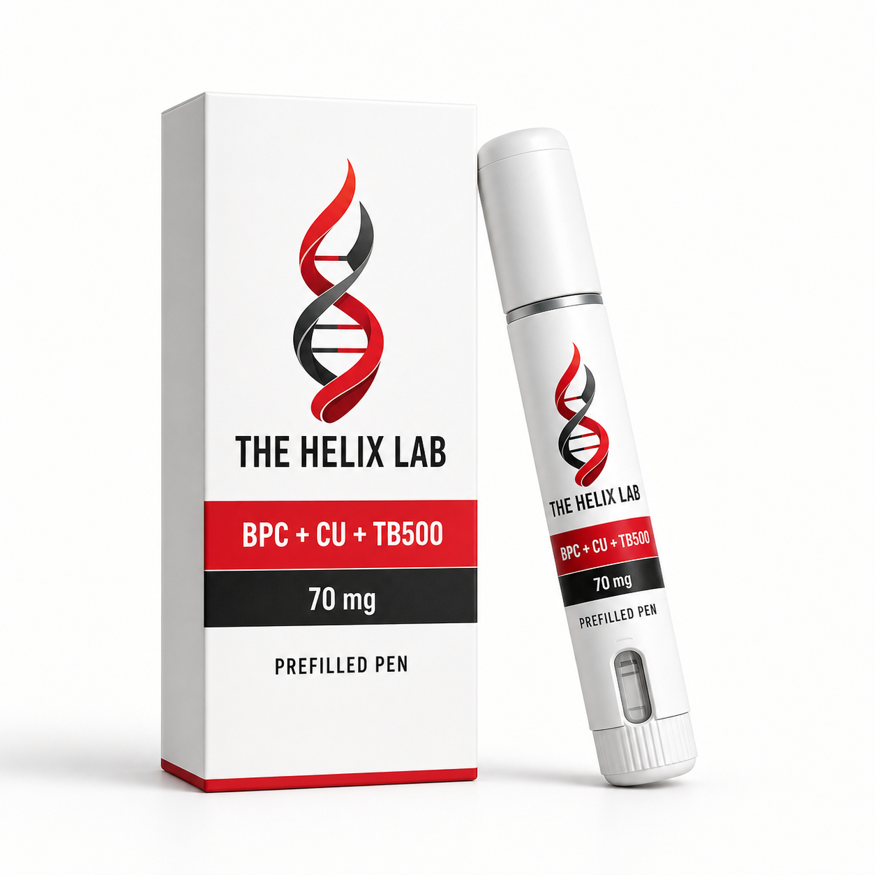 The Helix Lab BPC plus copper peptide plus TB500 70 mg prefilled pen and carton
